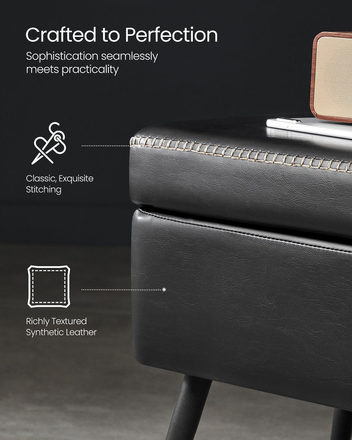 Home Mid-Century Ink Black Ottoman Storage Bench