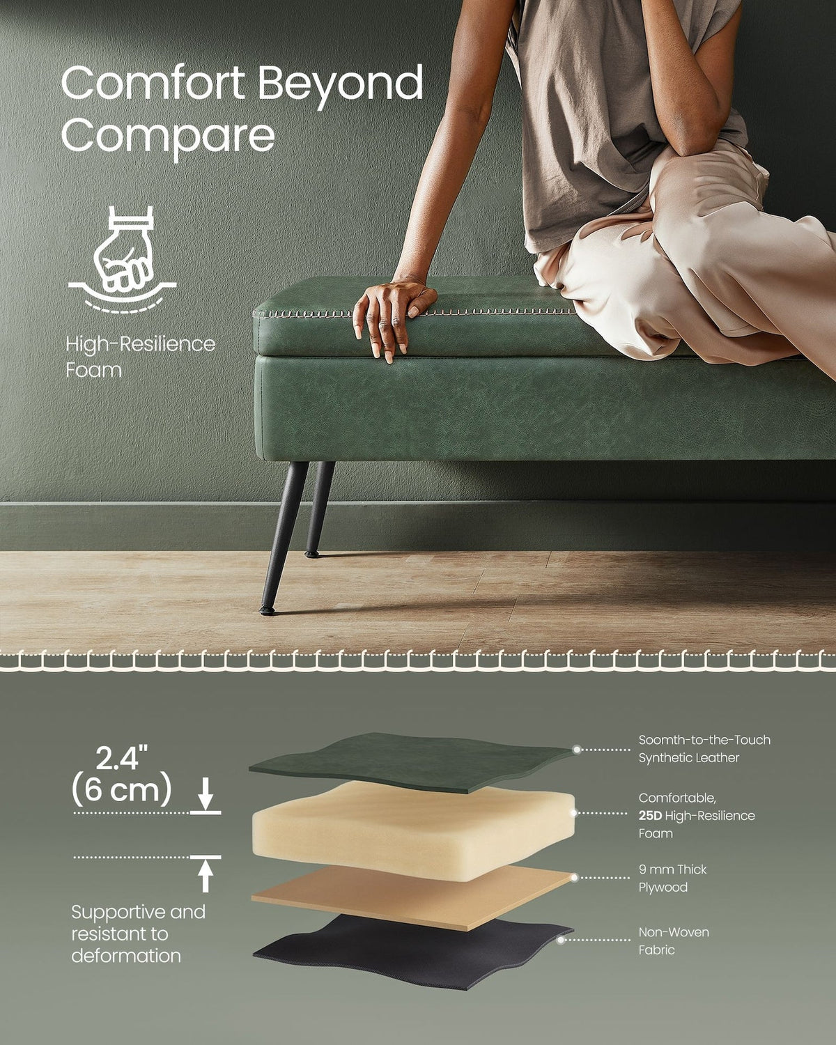 Home Modern Forest Green Ottoman Storage Bench