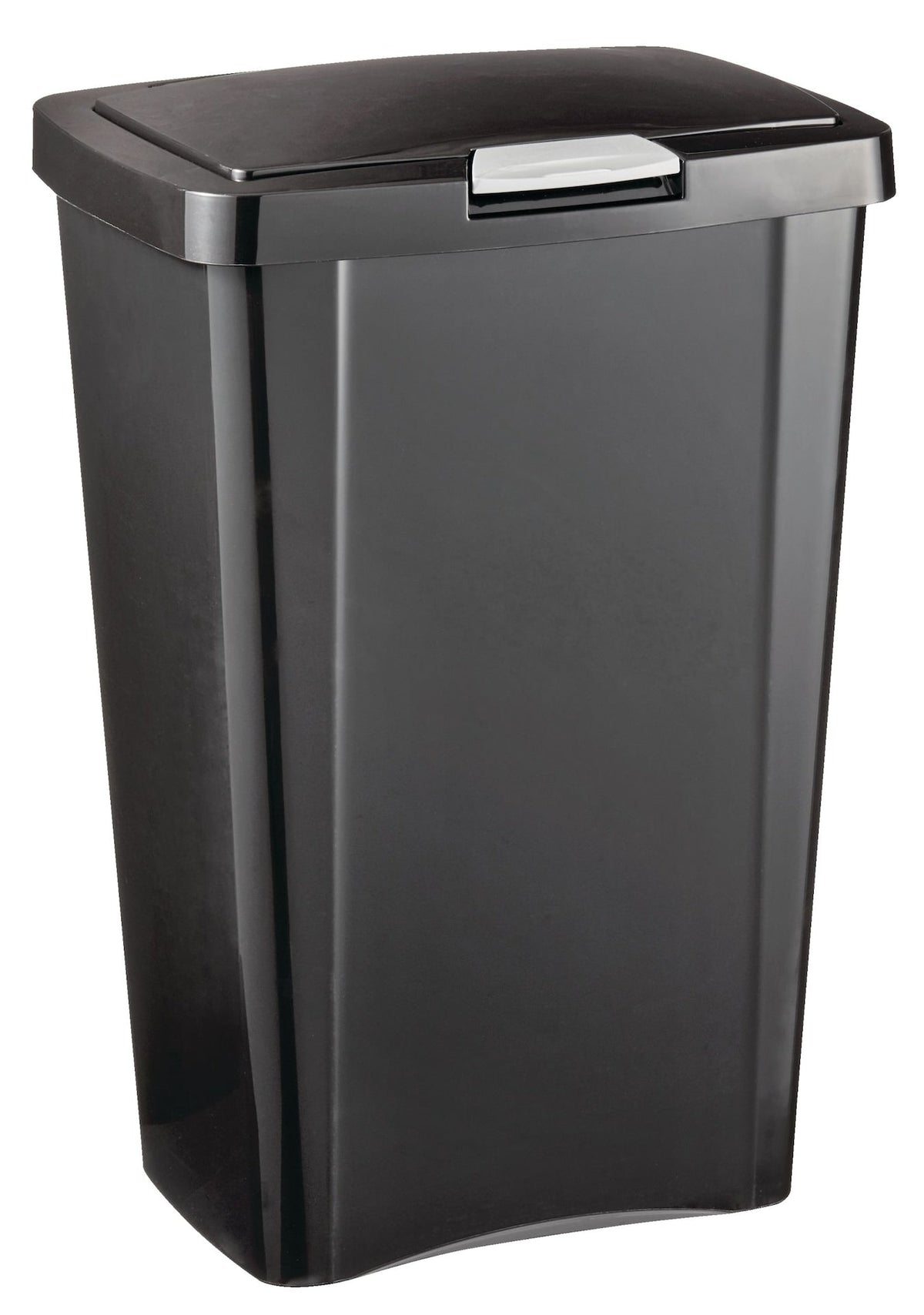 Plastic Rectangular Springloaded Touch Top Garbage Can, Black, 49-L