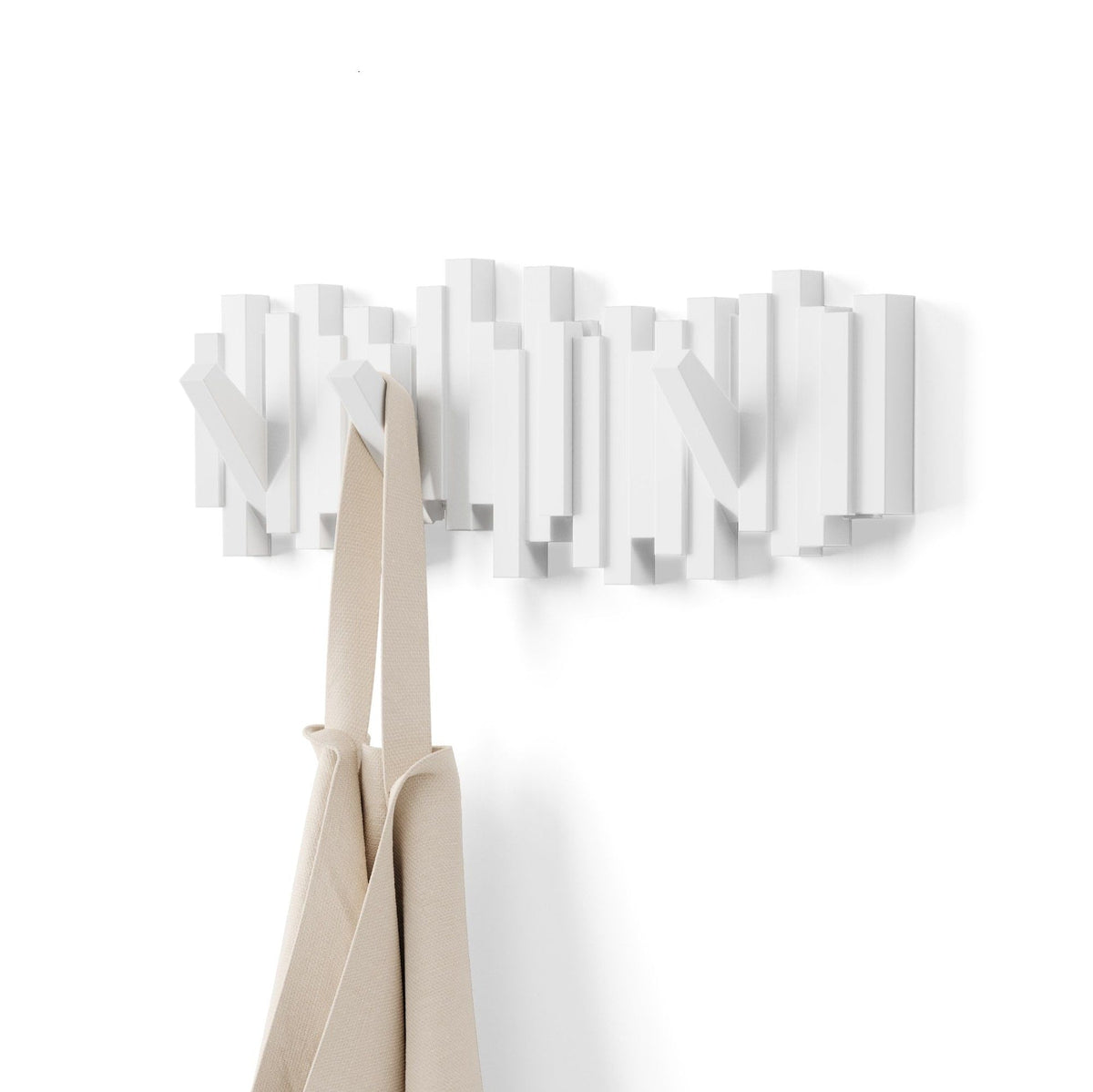 Sticks Multi 5 Hook Rack, White