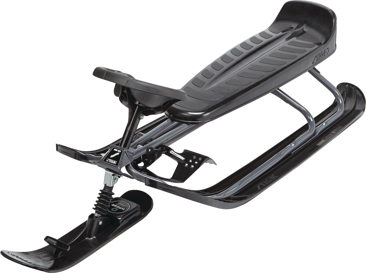 GT King Size Kids' 2-Person Winter Snow Racer Sled with Steering Wheel & Brakes, Grey