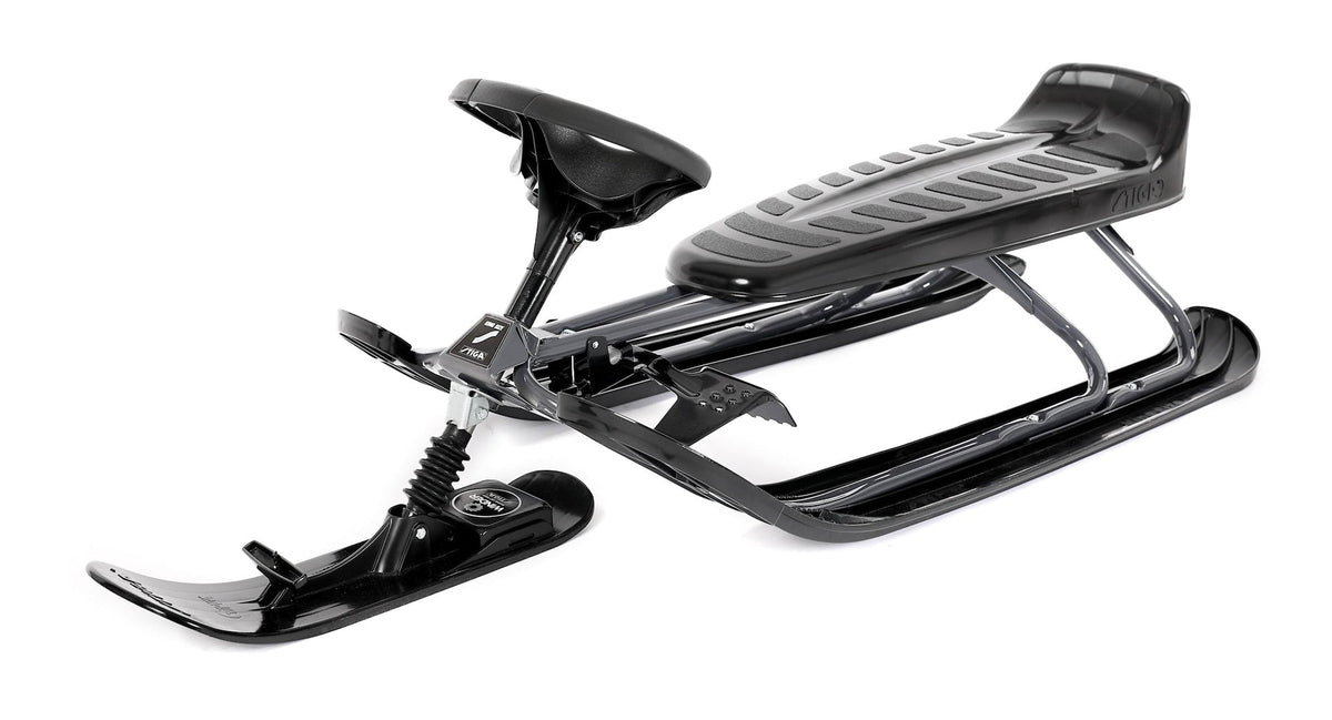 GT King Size Kids' 2-Person Winter Snow Racer Sled with Steering Wheel & Brakes, Grey