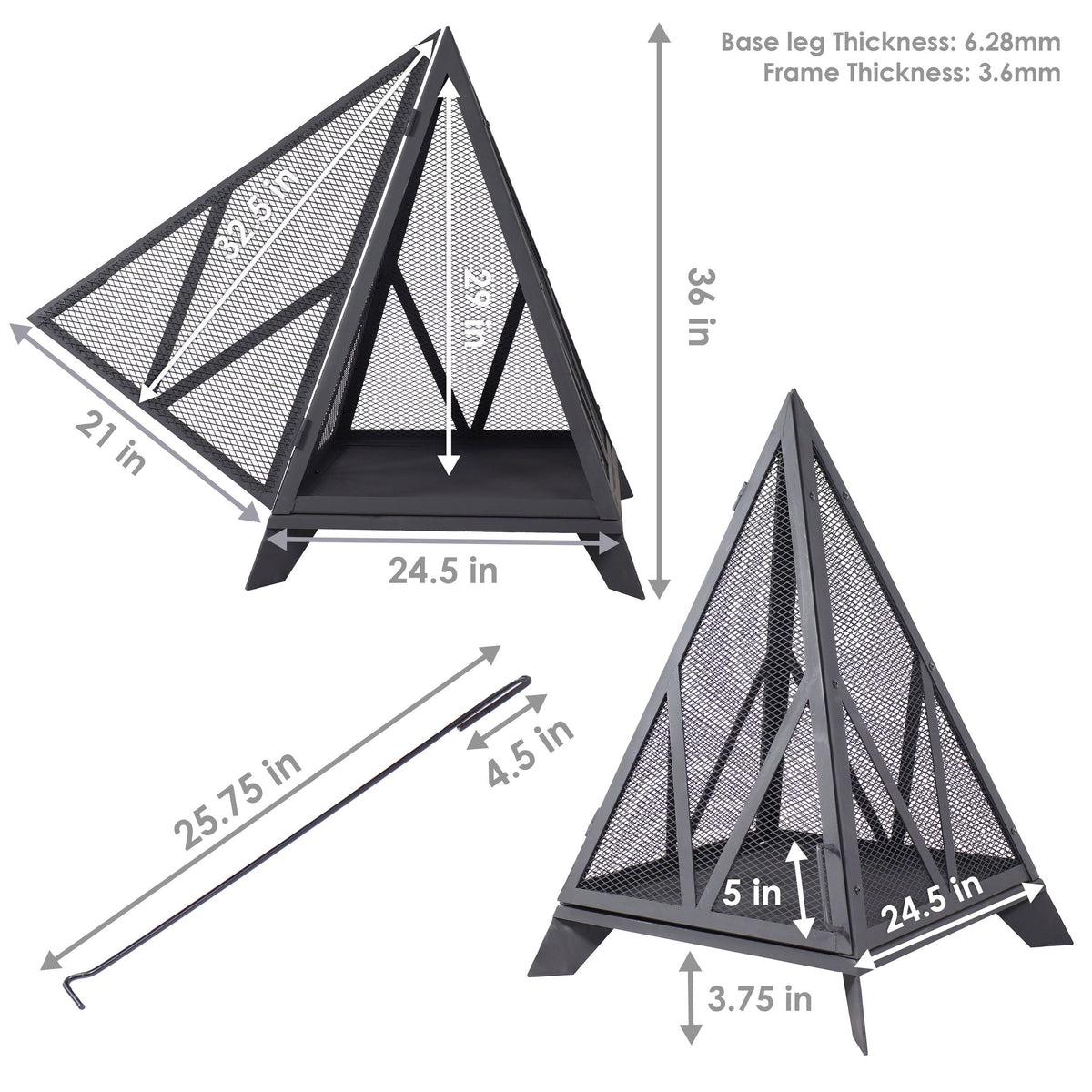 Decor Majestic Pyramid Steel Fire Pit, Black