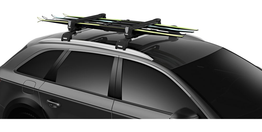 SnowPack Stainless Steel Roof Top Mount Ski/Snowboard Rack, Large, Black, 2-pc
