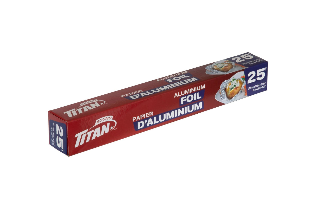 Titan Aluminum Foil, 12-in x 25-ft, Kitchen Foil for Cooking/Baking & Grilling