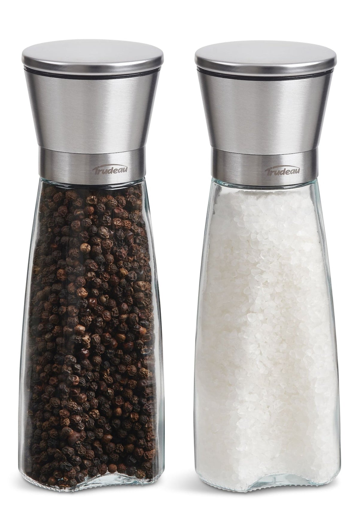 Stainless Steel/Glass Salt & Pepper Grinder Mill Set, Pre-Filled, 8-in, 2-pc