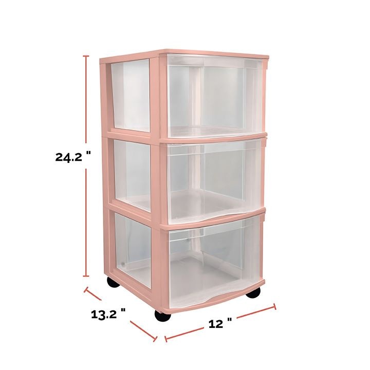 Type A 3-Drawer Storage Tower, Pink