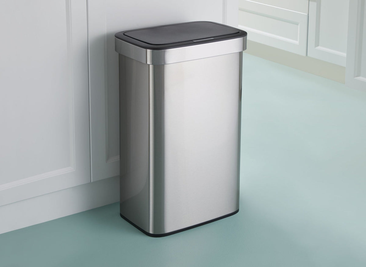 Type A Stainless Steel Rectangular Auto Indoor Refuse Bin with Resin Motion Sensor Lid, 50-L