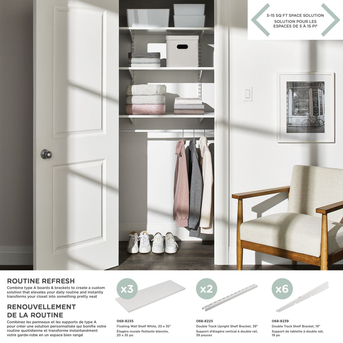 type A Wooden Floating Wall Shelf Board, White, 20 x 35-in