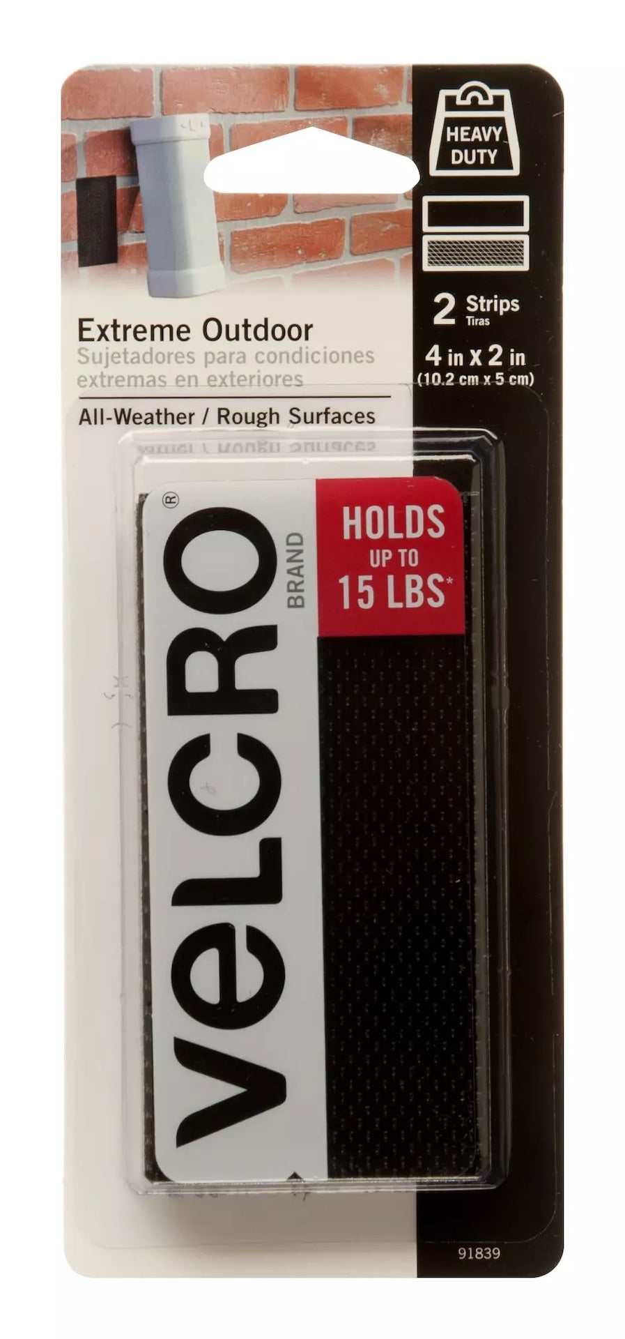 Hook-and-loop Industrial Strength Extreme Strips, Black, 4-in x 2-in