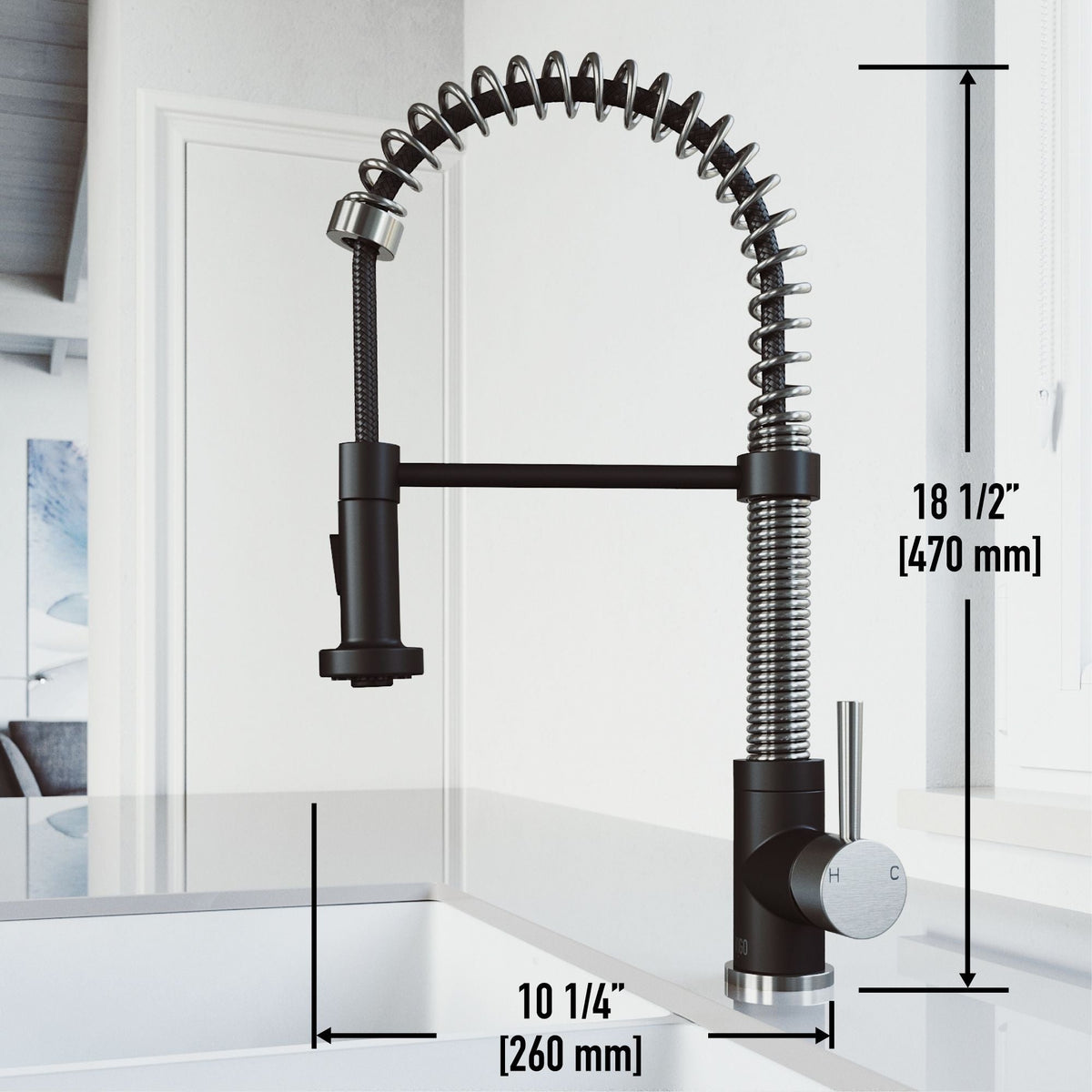 Edison Single Handle Pull Down Kitchen Faucet, Stainless Steel/Matte Black