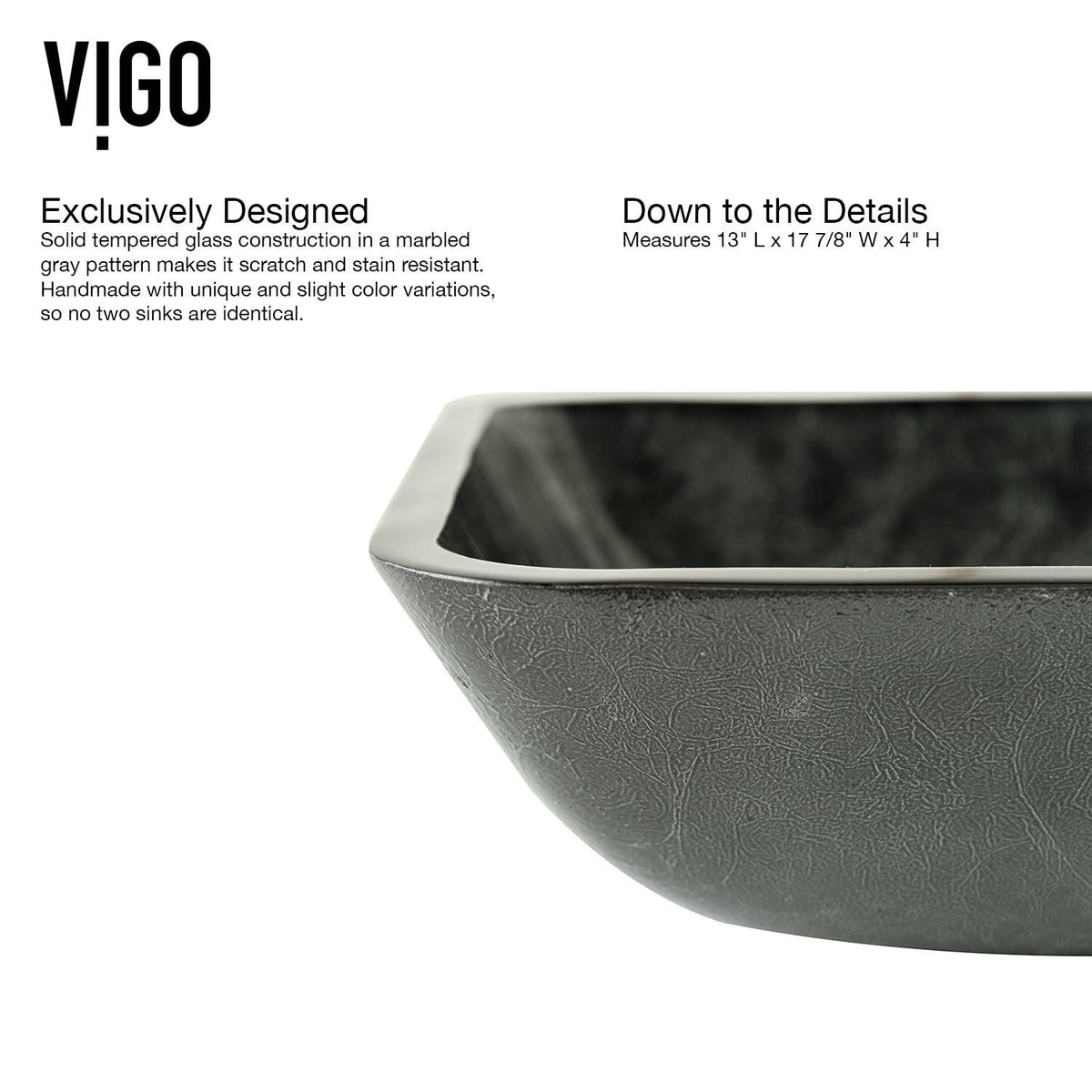 Glass Rectangular Vessel Bathroom Sink/Basin, Grey Onyx