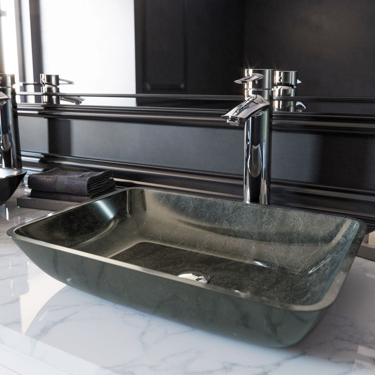 Glass Rectangular Vessel Bathroom Sink/Basin, Grey Onyx