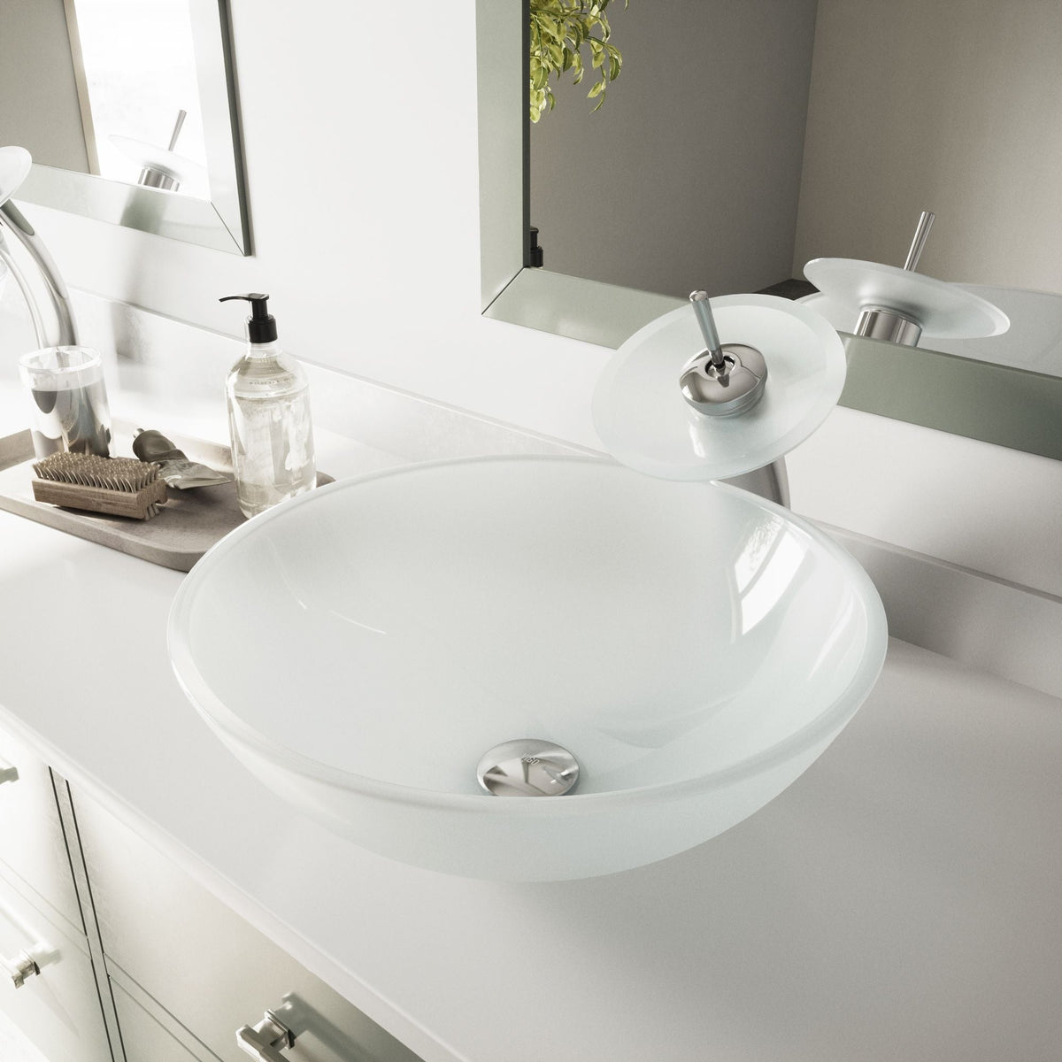 Glass Round Vessel Bathroom Sink/Basin with Rounded Edges & Deep Bowl, White