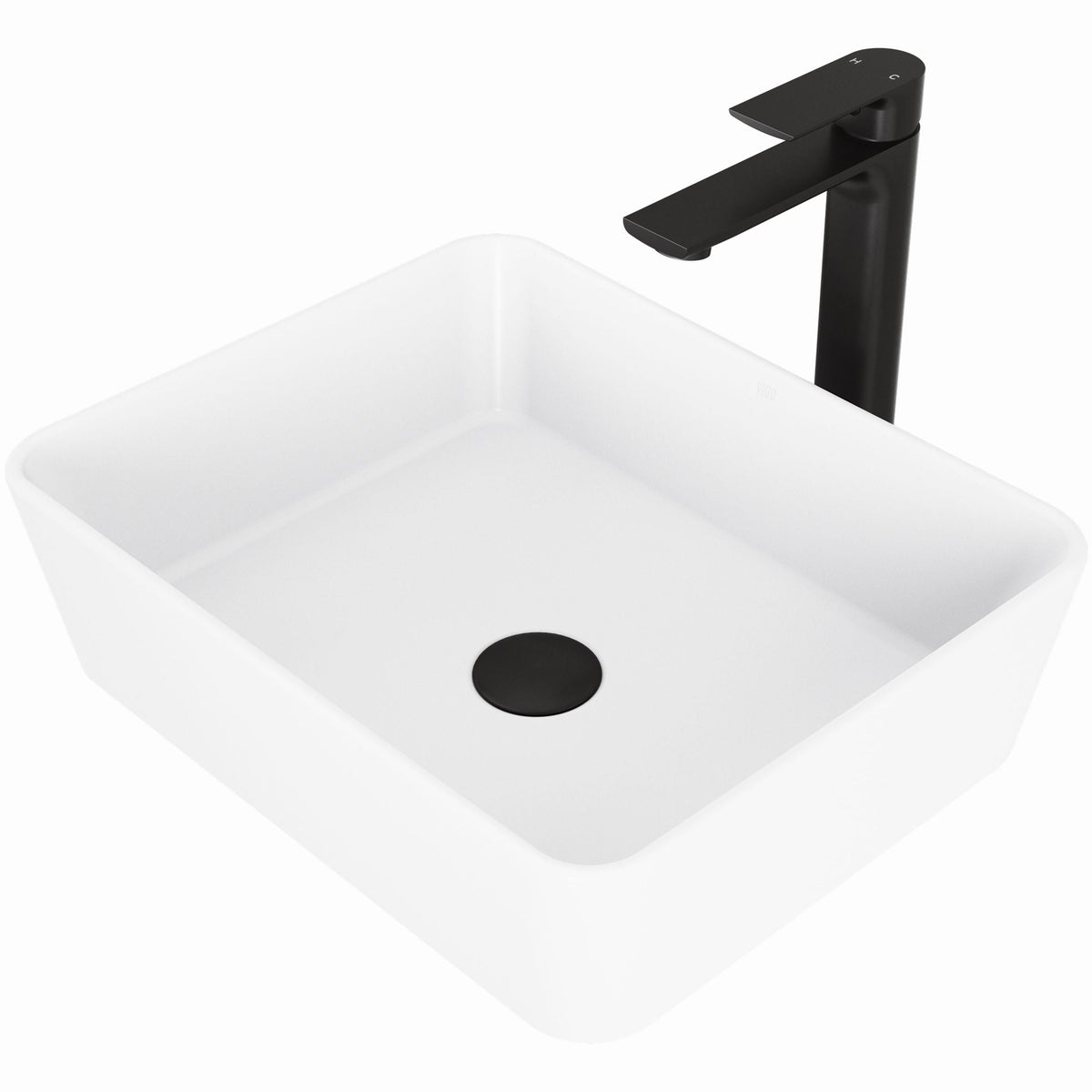 Marigold Matte White Bathroom Sink/Basin Set with Norfolk Faucet and Rectangular Composite Vessel