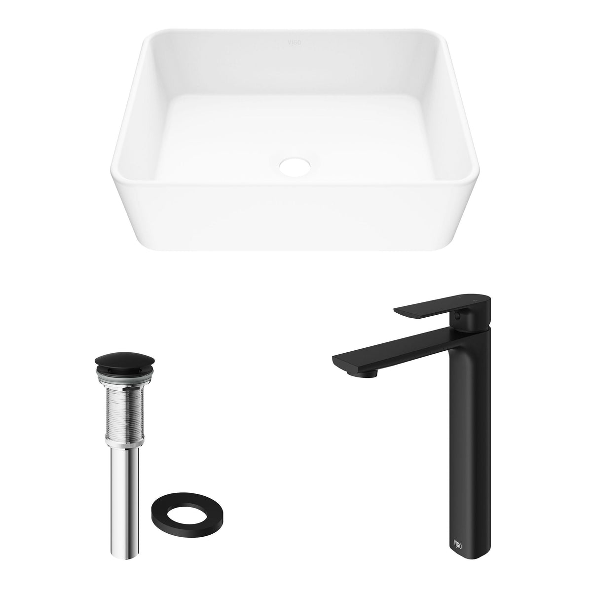 Marigold Matte White Bathroom Sink/Basin Set with Norfolk Faucet and Rectangular Composite Vessel