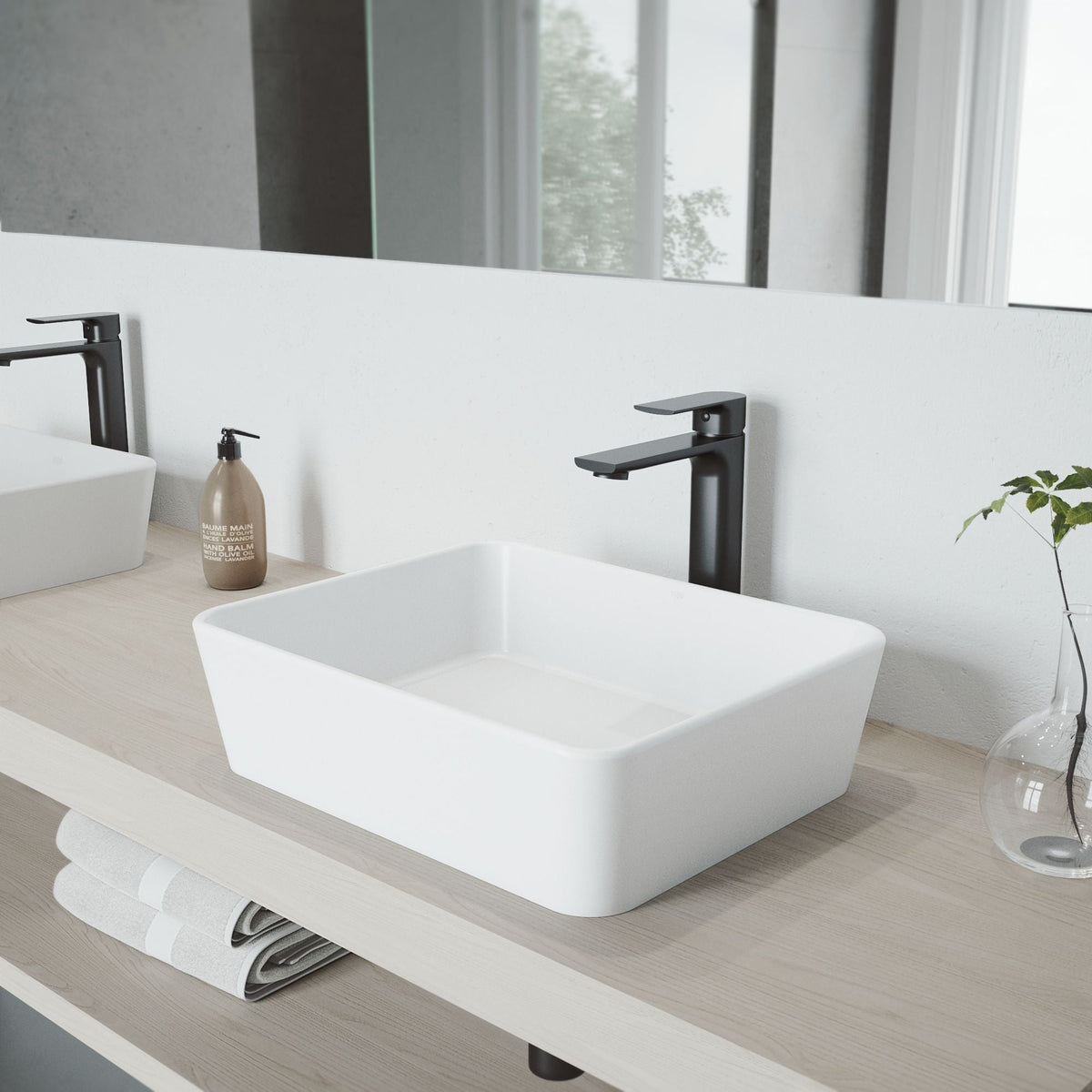 Marigold Matte White Bathroom Sink/Basin Set with Norfolk Faucet and Rectangular Composite Vessel