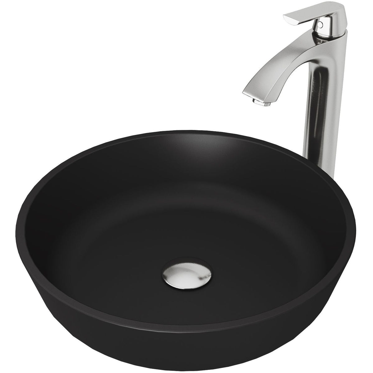 Modus Matte Black Bathroom Sink/Basin Set with Linus Faucet and Round Glass Vessel