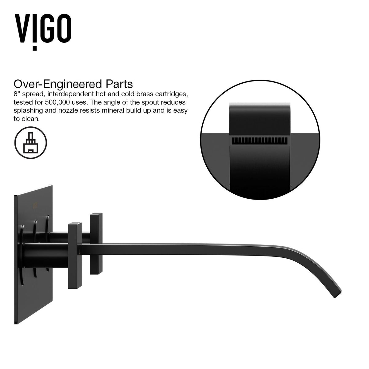 Titus Wall Mount Dual Handle Bathroom Sink Faucet, Eco-Friendly 1.2 GPM Flow Rate, Matte Black