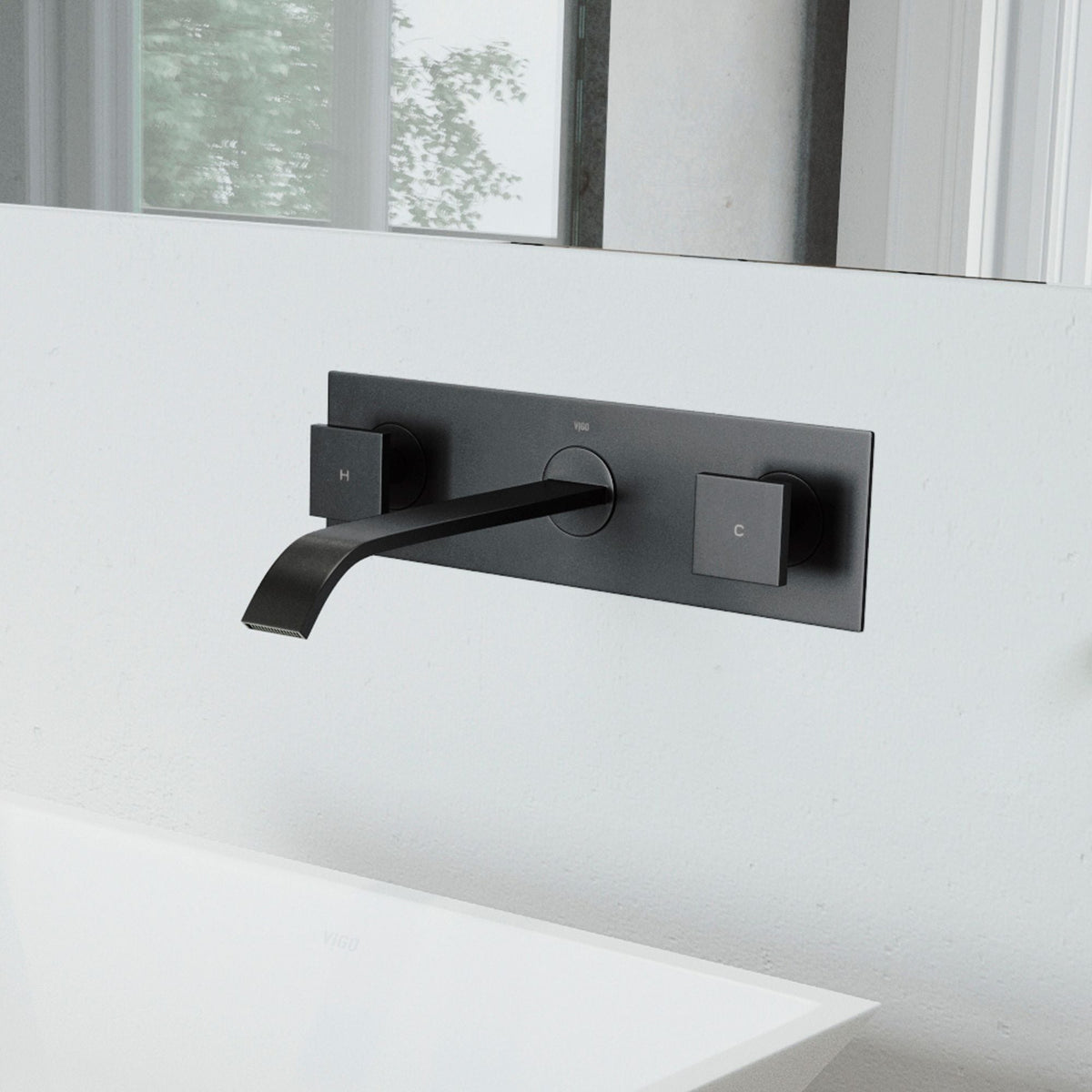 Titus Wall Mount Dual Handle Bathroom Sink Faucet, Eco-Friendly 1.2 GPM Flow Rate, Matte Black