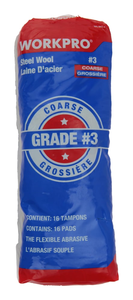 Steel Wool Pads, Surface Cleaning, Paint Removal & Restoration, Coarse Grade 3, 16-pk