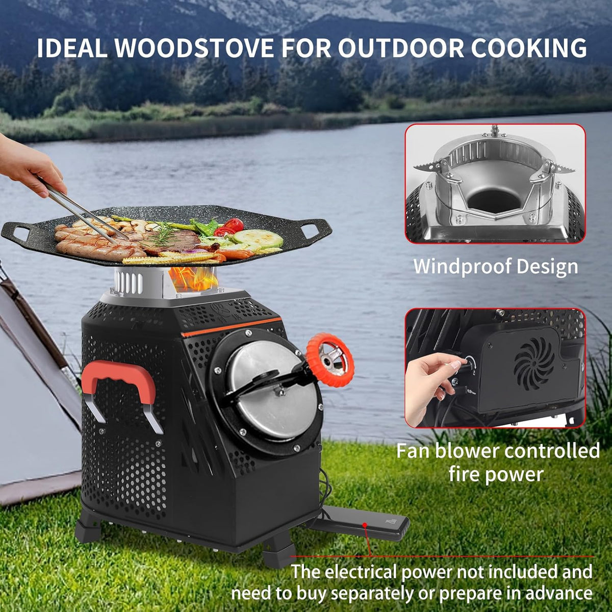 Wood Burning Camp Stove, Outdoor Portable Wood Burning Camp Stove, Large Stainless Steel Camping Stove for Outside Cooking Survival Campfire Patio Backyard Gathering 16"L x 13"W x 17"H3