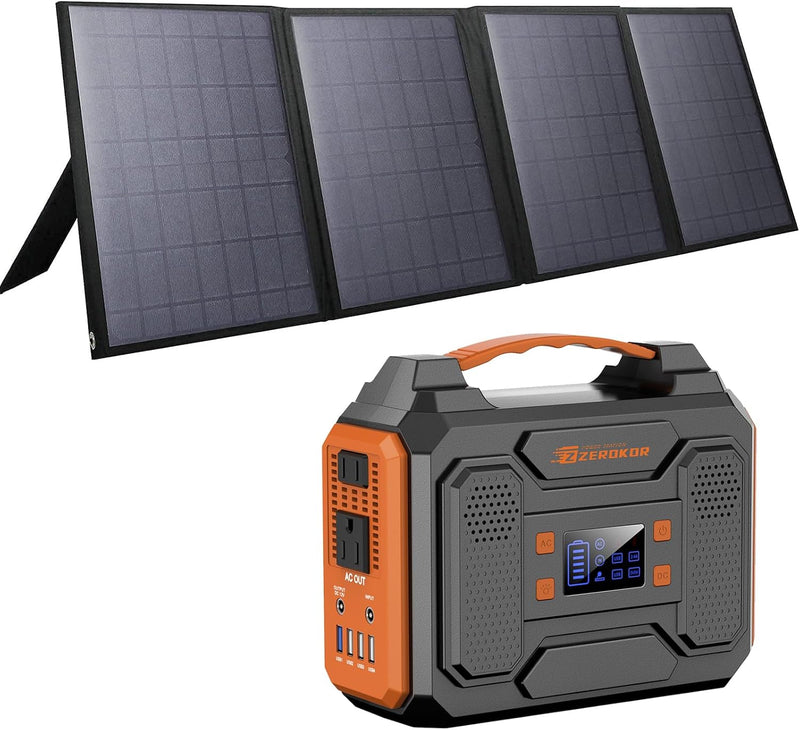 Solar Generator with Panel, 300W Portable Power Station with Solar Panel 40W, 110V Pure Sine Wave AC Outlet Electric Generator for Home Use Outdoor RV Camping X189