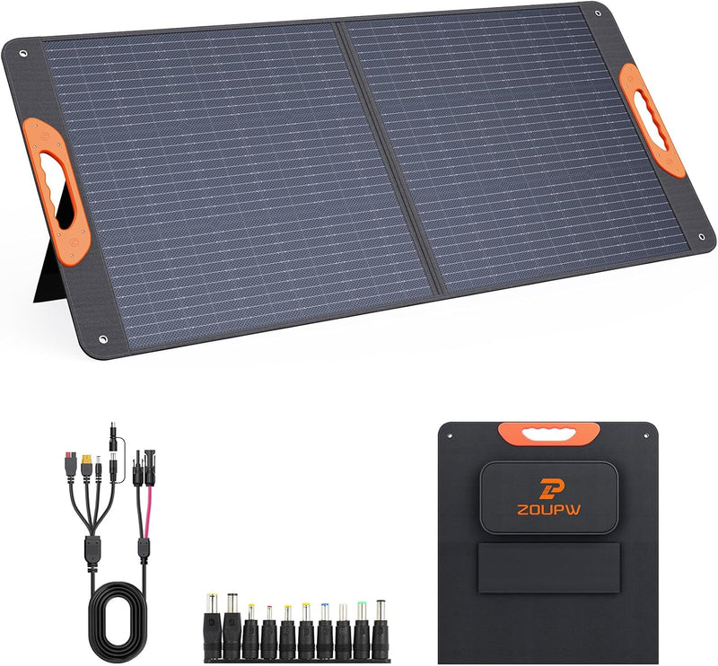 200 Watt Portable Solar Panel for Power Station,RV Essentials,200W 20V Foldable Solar Charger with Solar Cable,23.5% High Efficiency IP67 Waterproof 4 Kickstands for Camping RV Road Trip O1051
