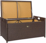 Barton Outdoor Storage Bench Rattan Style Deck Box Wicker Patio Furniture Water Resistance w/Seat Cushion, 60-Gallon, Brown