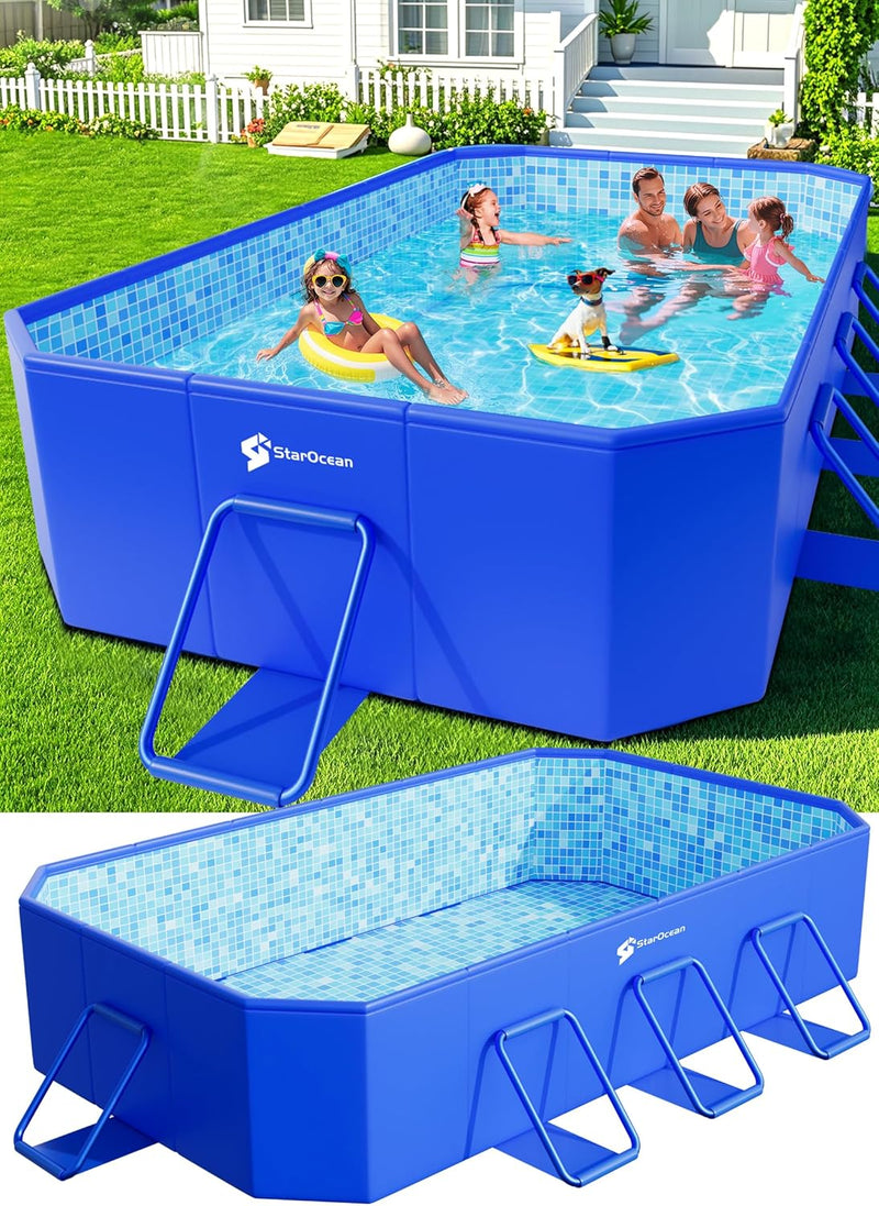 Foldable Pool, Large Non-Inflatable Swimming Pool For Kids,Adult Collapsible Pools Hard Plastic Shell, Oversized Thickened,Portable Folding Kids Pools for Backyard-Mosaic Design-115"x66"x20" S2023