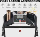 3.5HP Folding Treadmill with 15% Auto Incline 12 Preset Programs for Running Walking Exercise, 330LB Capacity, Double Running Board Shock...