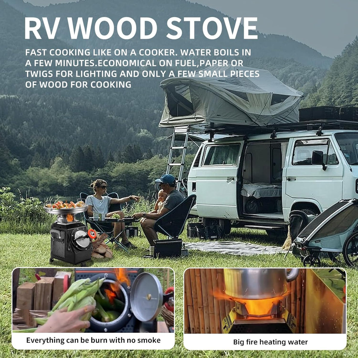 Wood Burning Camp Stove, Outdoor Portable Wood Burning Camp Stove, Large Stainless Steel Camping Stove for Outside Cooking Survival Campfire Patio Backyard Gathering 16"L x 13"W x 17"H3