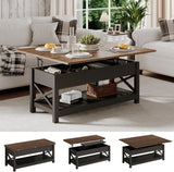 Multi-Function Convertible Coffee Table with Storage and Hidden Compartment, Converts to Dining Table, 40 White & Brown
