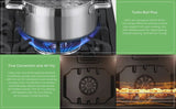 22-76853 5.6 cu. ft. Front-Control 5 Burner True Convection Gas Range with Oven, Large Window, Three Oven Racks, Dishwasher Safe Cast Iron...