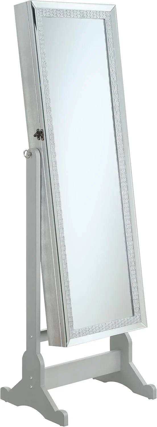 Mounted-style mirror cabinet, featuring jewelry storage function, with a design allowing the entire length to be tilted, rectangular shape - bedroom - silver color Q4709