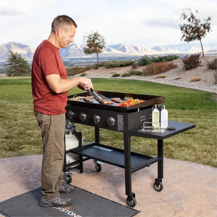 36 Inch Gas Griddle Cooking Station 4 Burner Flat Top Gas Grill Propane Fuelled Restaurant Grade Professional 36” Outdoor Griddle Station with Side Shelf (1554)