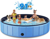 Foldable Dog Swimming Pool, 120"x20" Oversize Collapsable Hard Plastic Potable Bathing Tub for Pet Dog Kiddie Pool Indoor and Outdoor Leakproof PVC Play Pool for Large Dogs Pets Puppy Kids Blue