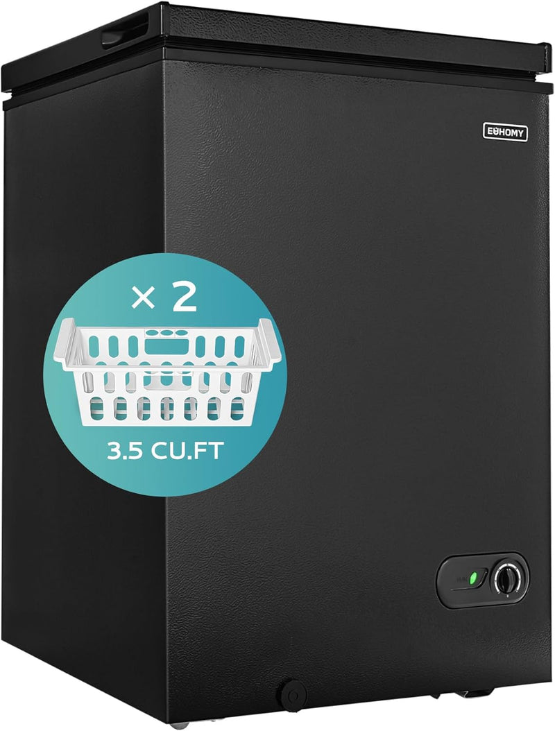 3.5 Cu.Ft Chest Freezer with Removable Basket, Small Deep Freezer Adjustable 7 Thermostat, Quiet Mini Freezer Free-Standing Top Door, Energy Saving for Apartment/Garage/Basement/Dorm/Home,Black T6584