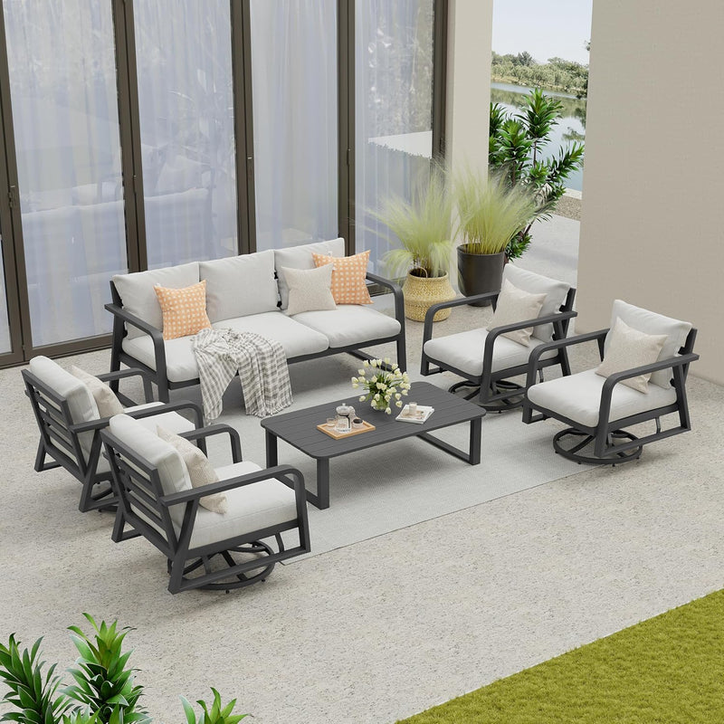 Outdoor Patio Furniture Set 4-Piece, Aluminum Swivel Rocking Chairs with All-Weather Cushions, Modern Patio Conversation Set for Deck, Porch, Garden (Dark Grey) P616