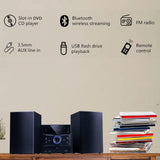 Wireless Stereo System, CD Player, Wireless Streaming, MP3, USB, Audio in, FM Radio, 30W, Micro Sound System