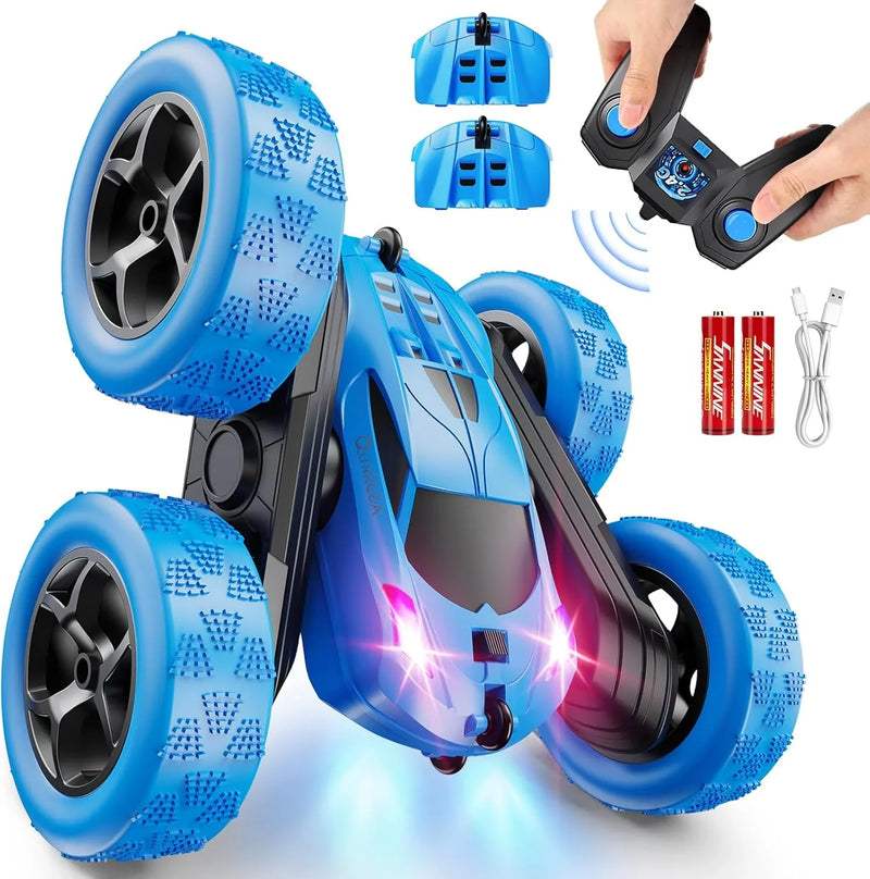 Children's version remote control car (suitable for children over 6 years old), RC car stunt toy, four-wheel drive, double-sided design, 360° rotating remote control, with headlights, is a birthday or Christmas gift for boys aged 6, 7, 8, 9, 10, 11 L8337