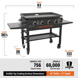 4-Burner 36" Griddle Cooking Station with Side Shelves