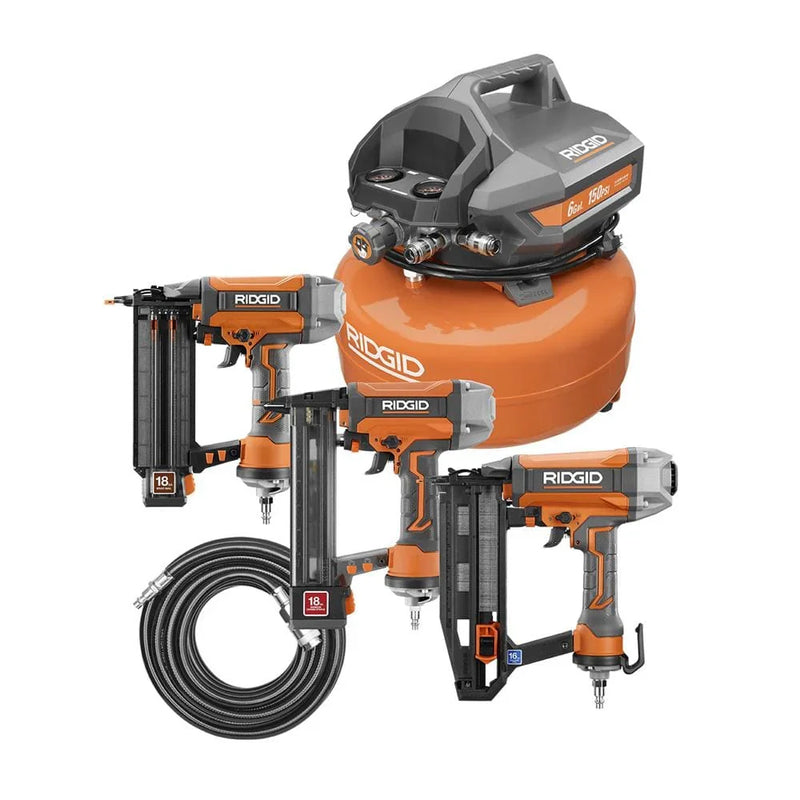 6 Gal. Portable Electric Pancake Air Compressor w/ 18GA Brad Nailer, 16GA Straight Finish Nailer, & 18GA Finish Stapler R69603FK W1130
