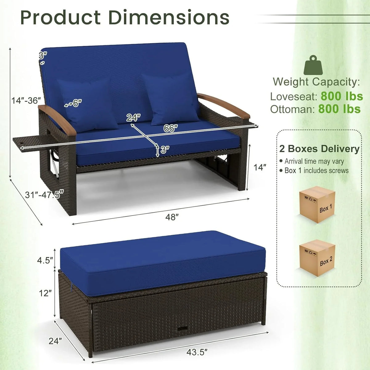 Moccha Outdoor Wicker Daybed, Patio Rattan Loveseat Sofa w/ 4-Level Adjustable Backrest, Folding Panels, Storage Ottoman & Cushions, Lounge Furniture Set for Poolside Backyard Porch (Beige)
