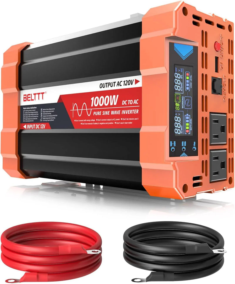 2000W Pure Sine Wave Inverter, Car Power Inverter 12V to 120V AC Converter for RV, Truck, Solar, Outdoor with Dual AC and 20A Socket, 5V 2.1A USB, Surge 4000W, Hardwire Port, Remote Controller Y1314