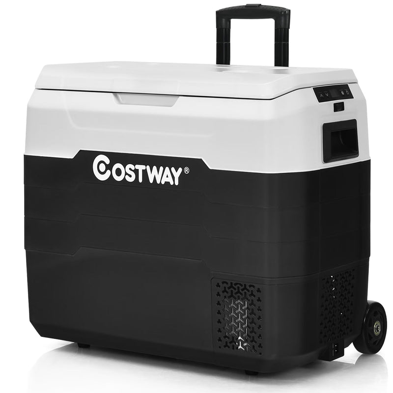 53 qt Wheeled Corded Electric Dual-Zone Portable Car Refrigerator, White I914