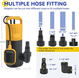 3/4HP Submersible Sewage Effluent Pump, Cast Iron, 115V 6400 GPH Automatic Tethered Float Switch, Sump Pump for Sump Basin, Basement, Residential Sewage, 2'' NPT Discharge