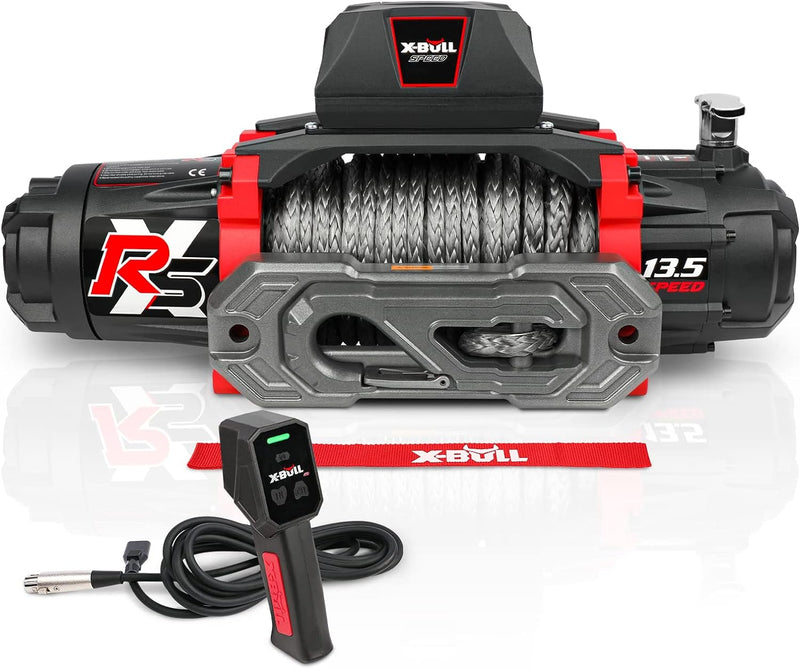 13,500-pound load capacity electric winch - 12-volt DC power supply, suitable for off-road trailer towing, dual-function wireless remote control G1348