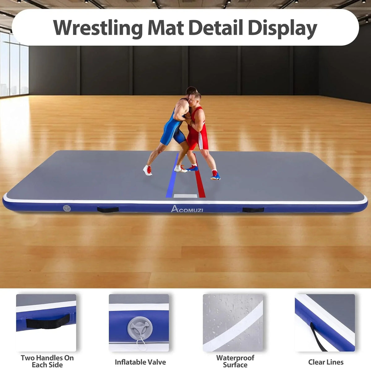 Inflatable Wrestling Mat 10FT/5FT, Portable Jiu Jitsu Mats Wrestling Mat for Home, Outdoor or Indoor Training Mat for Water Yoga, Gymnastics, Gray