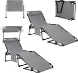 2-Seater Sun Chair with Facial Opening, Outdoor Foldable Portable Lounge Chair, Adjustable Five-Legged Folding Chair, With Sunshade, Suitable for Outdoor Beach, Gray Version